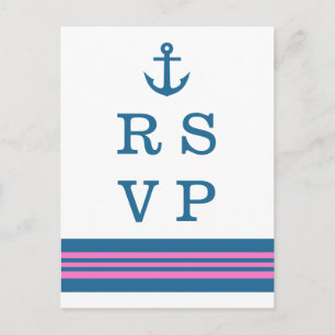 Blått Rosa Nautical Anchor Bröllop OSA-vykort Inbjudan Vykort