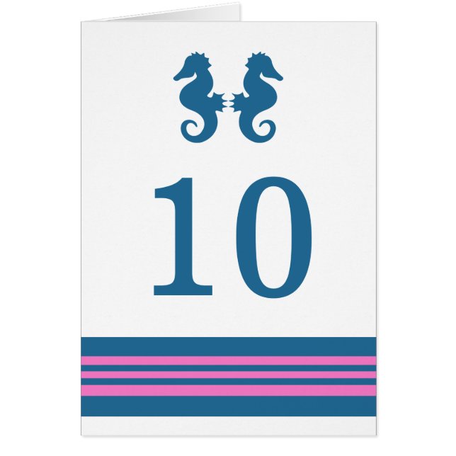 Blått Rosa Nautical Seahorse-Bordsnummer Card Hälsningskort (Framsidan)