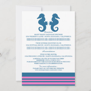 Blått Rosa Nautical Seahorse Information Card Inbjudningar
