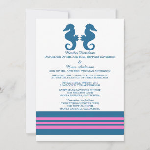 Blått Rosa Nautical Seahorse Wedding bjudande in Inbjudningar