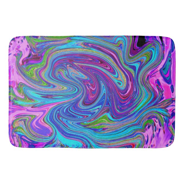 Blått, Rosa och Lila Groovy Abstrakt Retro Art. Badrumsmatta (Framsidan)