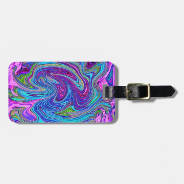 Blått, Rosa och Lila Groovy Abstrakt Retro Art. Bagagebricka (Horisontell Framsida)