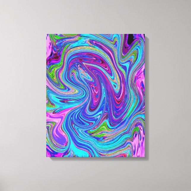 Blått, Rosa och Lila Groovy Abstrakt Retro Art. Canvastryck (Framsida)