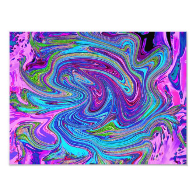 Blått, Rosa och Lila Groovy Abstrakt Retro Art. Fototryck (Framsidan)