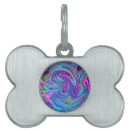 Blått, Rosa och Lila Groovy Abstrakt Retro Art. ID-bricka Husdjur