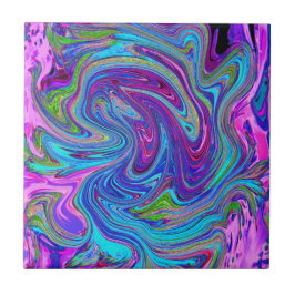 Blått, Rosa och Lila Groovy Abstrakt Retro Art. Kakelplatta