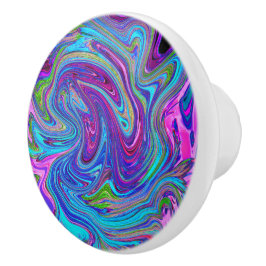 Blått, Rosa och Lila Groovy Abstrakt Retro Art. Knopp