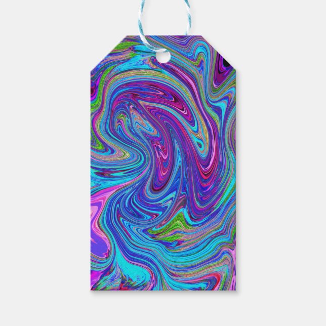 Blått, Rosa och Lila Groovy Abstrakt Retro Art. Presentetikett (Framsidan)