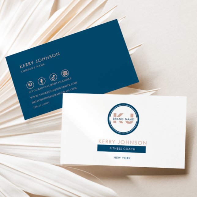 Blått Rosa och vit minimalistisk Fitness Coach Visitkort (Skapare uppladdad)
