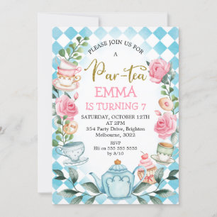 Blått Rosa Par-tea Tea Party-födelsedagsinbjudan Inbjudningar