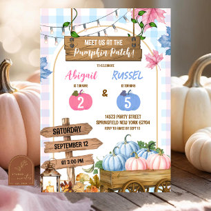 Blått Rosa Play pumpkin-plåster Gemensamma födelse Inbjudningar