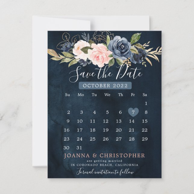 Blått  Rosa ros-kalender Spara datum A Meddelande (Framsida)