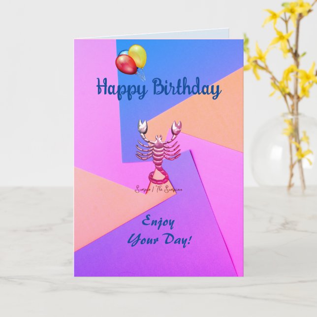 Blått Rosa Skorpion Birthday Card Kort (Gul blomma)