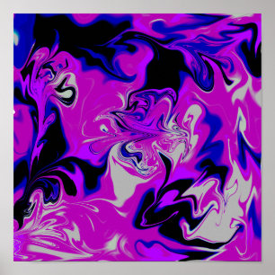 Blått, Rosa, svart och vit flytande art #3 Poster