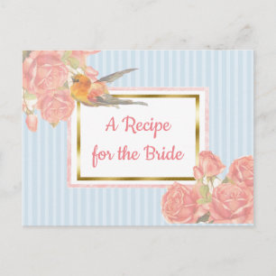 Blått Rosa Vintage Bird Blommigt Bröllop Recept Ca Vykort