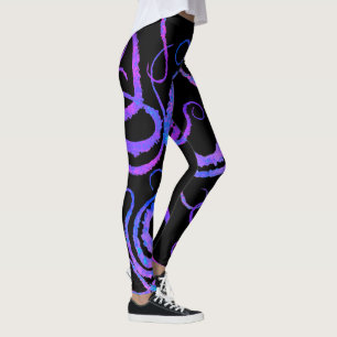 Blått- & rosatentakel på svart - damasker leggings