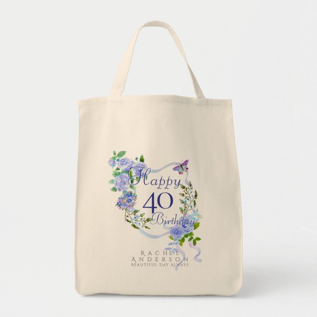 Blått Rosband 40-årsdag Tygkasse (Framsidan)