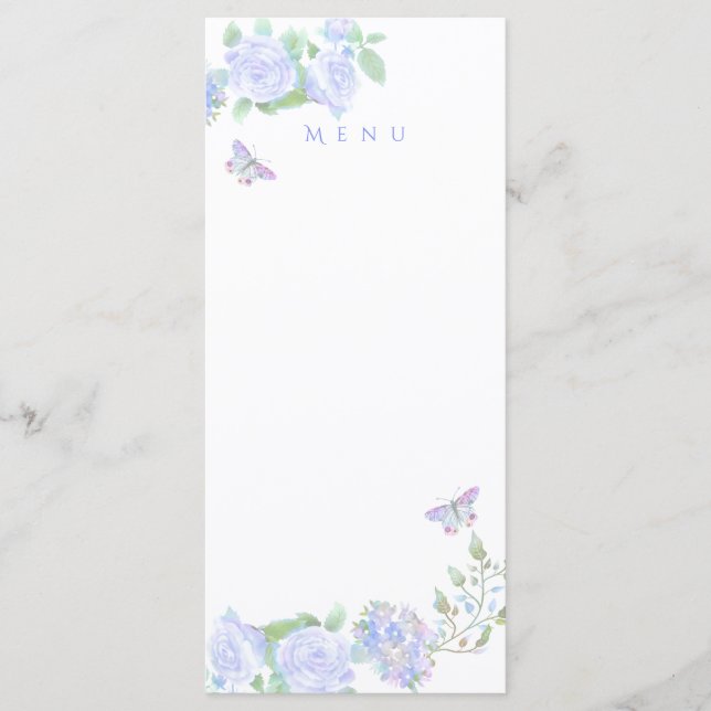 Blått Rosband Monogram Bröllop Meny (Framsida)