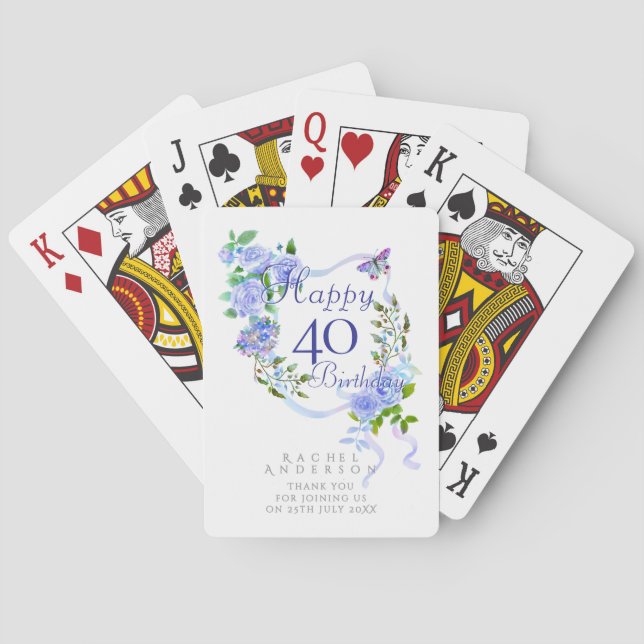 Blått Roseband 40-årsdag Casinokort (Baksidan)