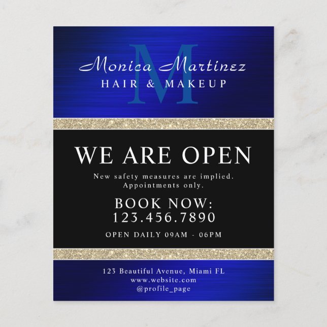 Blått rostfritt stål metall guld glitter flygblad (Baksidan)