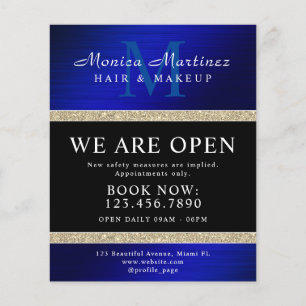 Blått rostfritt stål metall guld glitter flygblad