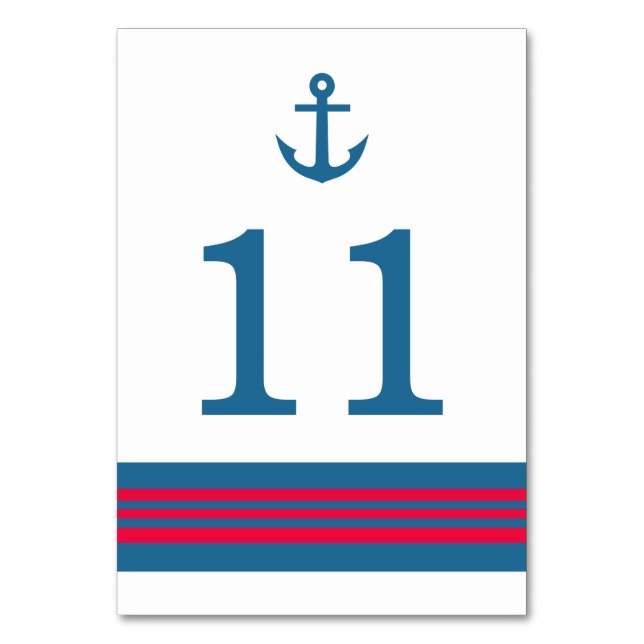 Blått rött Nautical Anchor Bord-kort Bordsnummer (Framsidan)