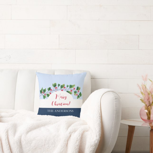 Blått rött och Grönt vattenfärg Berry Gren Kudde (Soffa)