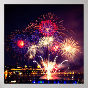 Blått, rött och Guld Fireworks Poster