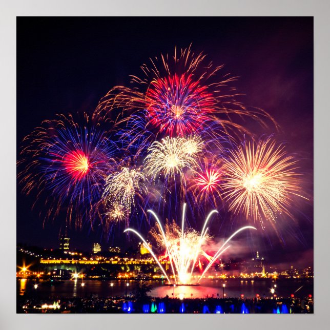 Blått, rött och Guld Fireworks Poster (Framsidan)