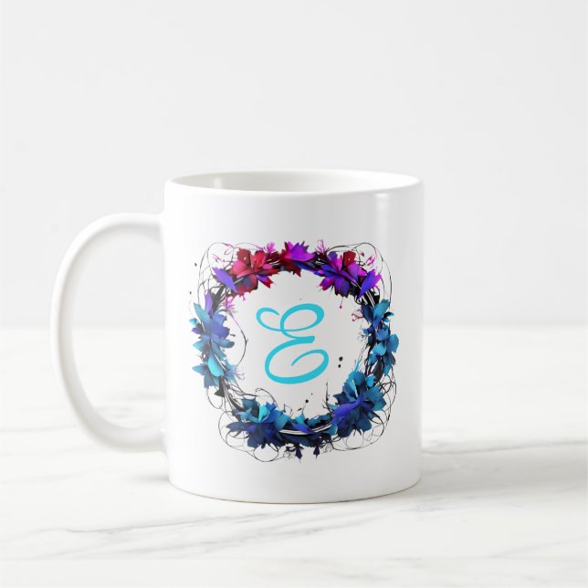 Blått rött Rosa Blommigt Utandning Initial utandni Kaffemugg (Vänster)