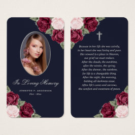 Blått rött Rosa ros Silver-begravningskort Visitkort