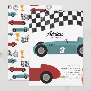 Blått Rött Tävling Fast Retro Tävla Cars Birthday Inbjudningar
