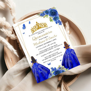 Blått Royal Blommigt Butterfly Twin Quinceanera Inbjudningar