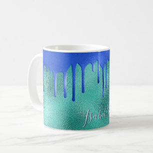 Blått royal droppar metallisk namn kaffemugg