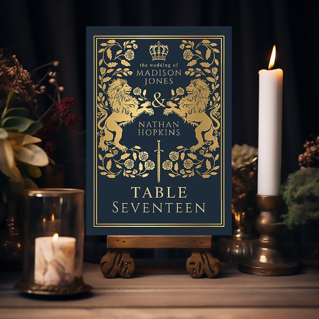 Blått Royal medeleval Lejona Bröllop Bordsnummer (Skapare uppladdad)