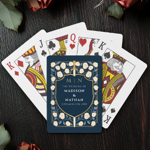 Blått Royal Sword Shield Wedding Favor Casinokort
