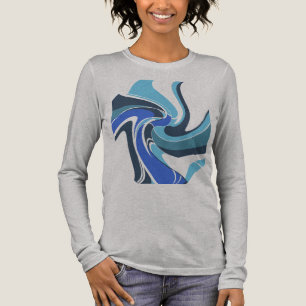 Blått Royal Teal Swirling Abstrakt Flower Motif T Shirt