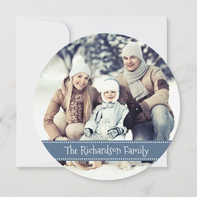 Blått runt foto semester platt kort (Framsida)