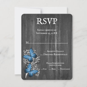 Blått Rustic Butterfly Bröllop OSA Card Kort