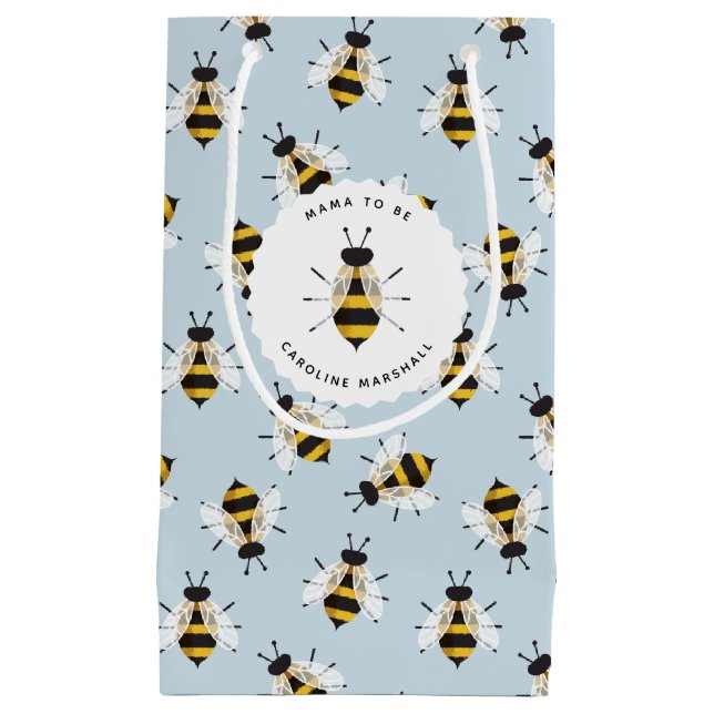 Blått Rustic Illustrated Bee Customized Gift Bag (Framsidan)