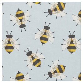 Blått Rustic Illustrated Bee Fabric Tyg