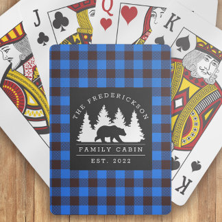 Blått Rustic Play Bear Skogen Family Cabin Casinokort