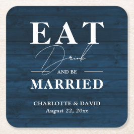 Blått, rustiskt ättiksdryck och gift Bröllop Underlägg Papper Kvadrat