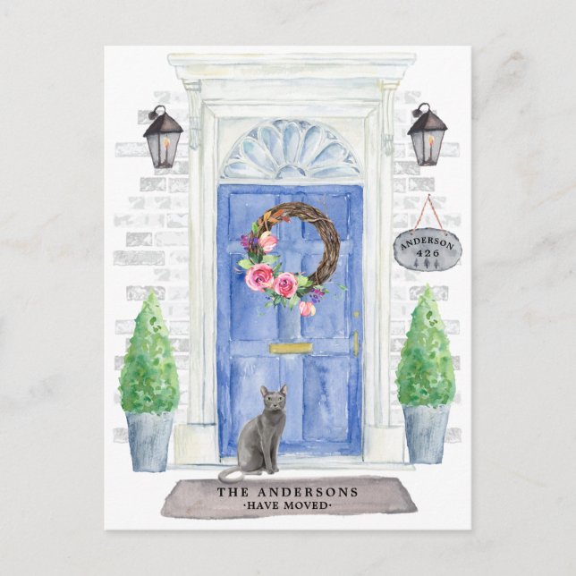 Blått ryskt kort för anmälan om Flytta av katt (Framsida)