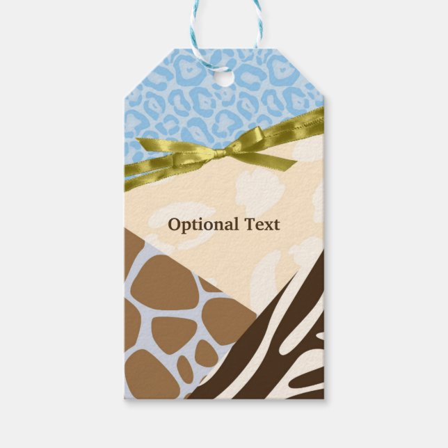 Blått Safari-tema Skriv ut för babyskor Presentetikett (Framsidan)