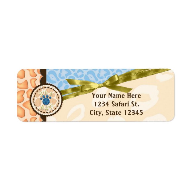 Blått Safari-temainbjudan för babyskor Boys Blue S Returadress Etikett (Framsidan)