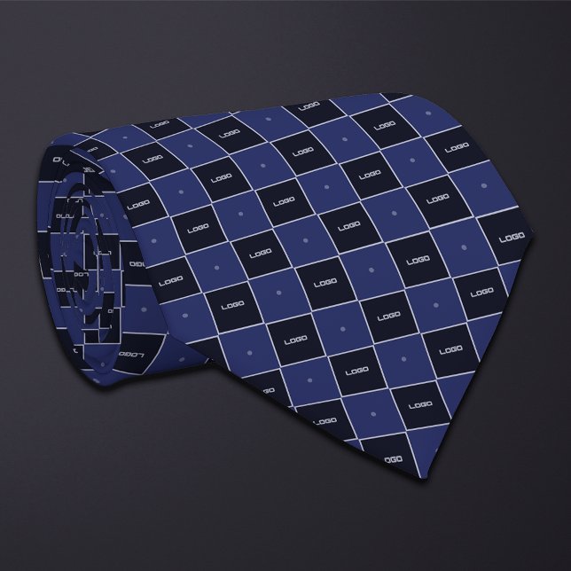 Blått schackbrädemönster med logotyp slips (Skapare uppladdad)