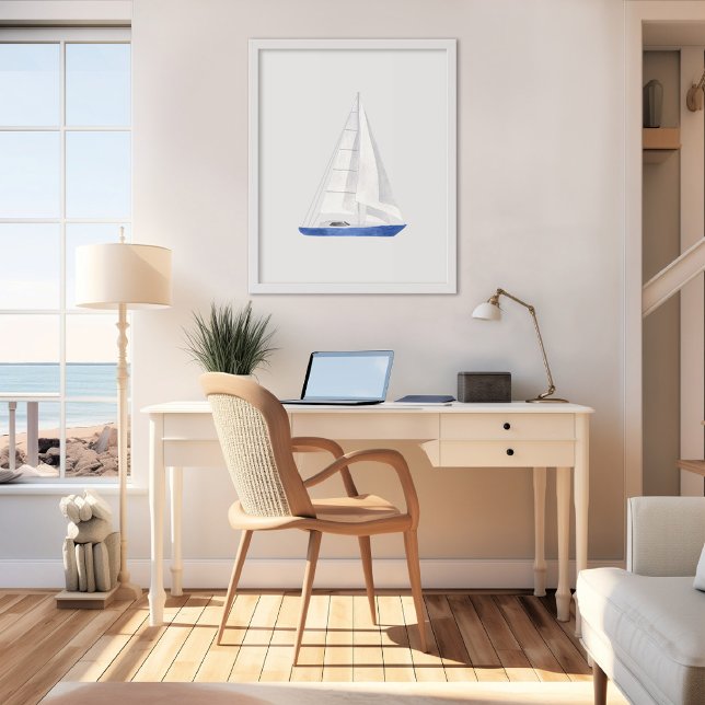 Blått segelbåt akvarellkonst poster (Sail Boat Art Poster)