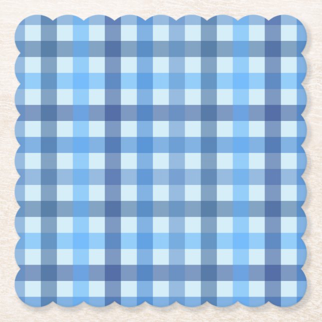 Blått sexfärgat gingham-mönstrat papper coaster  underlägg papper (Framsida)