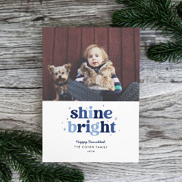 Blått Shine Bright Hanukkah-fotokort Julkort
